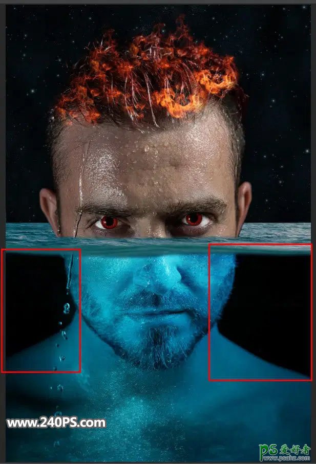 PS合成教程：创意打造冰火两重天效果的人物头像,水火相容的头像
