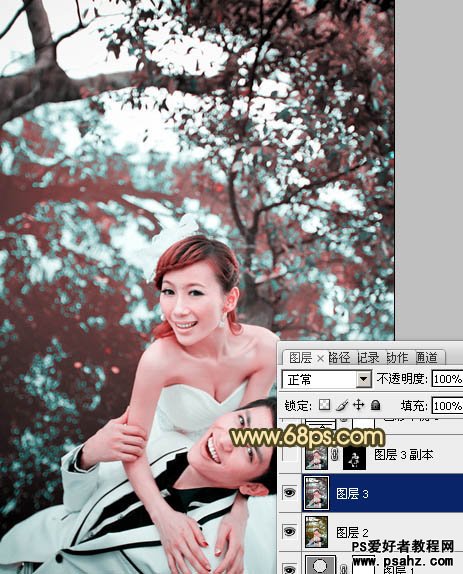 photoshp打造暗调青黄色树林婚片效果实例教程