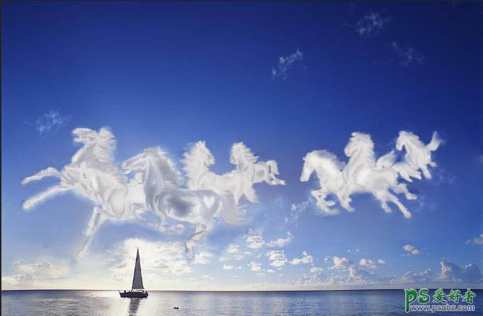 PS合成教程：创意合成天空中奔跑的八骏图