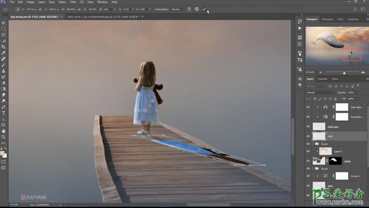 Photoshop创意合成一个小女孩儿在天空的阶梯上遇见飞翔的鲸鱼场