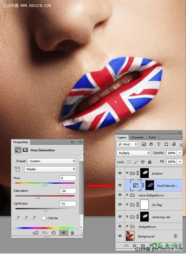 PS人像照片精修教程：给漂亮美女的嘴唇做出个性国旗彩绘效果