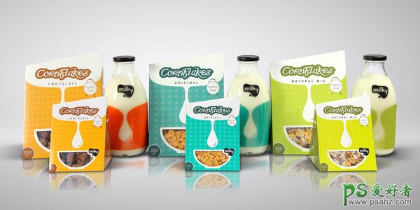 小清新风格的牛奶包装盒设计效果图，牛奶产品包装设计作品欣赏。