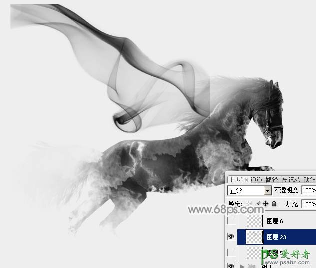 Photoshop创意合成唯美意境效果的水墨画黑马，奔跑的烟雾黑马图