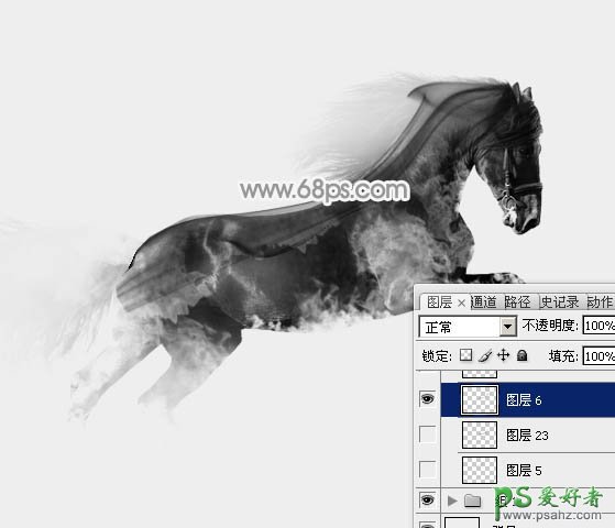 Photoshop创意合成唯美意境效果的水墨画黑马，奔跑的烟雾黑马图