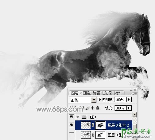 Photoshop创意合成唯美意境效果的水墨画黑马，奔跑的烟雾黑马图