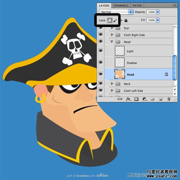 PS鼠绘卡通人物教程实例：绘制可爱的卡通海盗船长