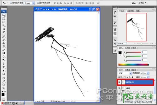 PS鼠绘教程：手绘一幅漂亮的国画（梅花图）一枝国画腊梅