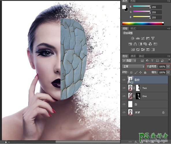 Photoshop给时尚美女人像照片制作出炫酷的面部打散颗粒效果
