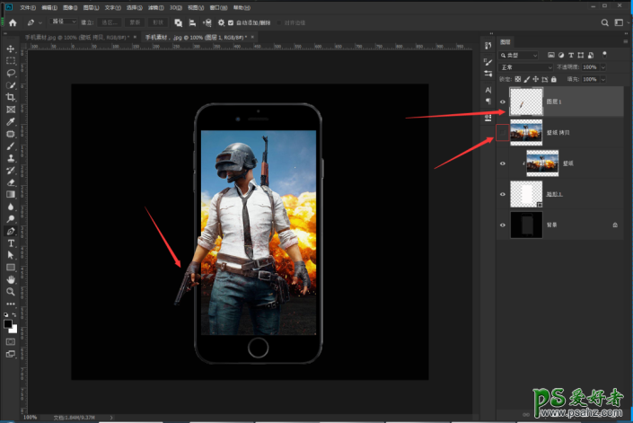 Photoshop制作冲出手机屏幕的战士,战争场景中的战士。
