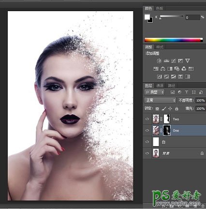 Photoshop给时尚美女人像照片制作出炫酷的面部打散颗粒效果