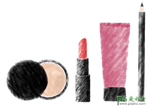 利用PS画笔工具手绘漂亮的口红，水彩画效果的唇膏失量图素材