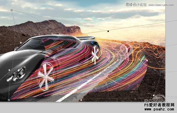 PS合成教程：设计梦幻光丝效果的光影跑车宣传图片