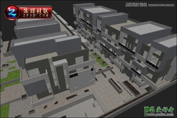 3DSMAX楼房建筑模型效果图，制作小区室外效果图