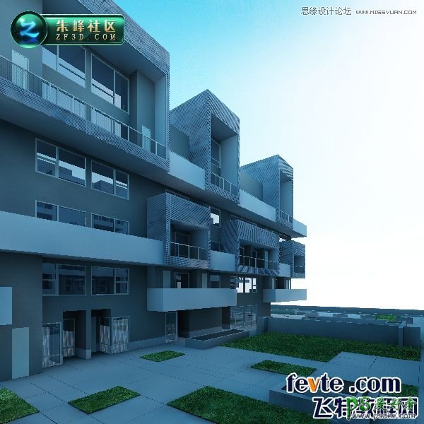 3DSMAX楼房建筑模型效果图，制作小区室外效果图