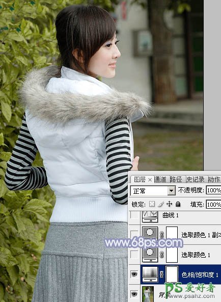 photoshop给性感的果子美女图片调出唯美的韩系冬季冷色调