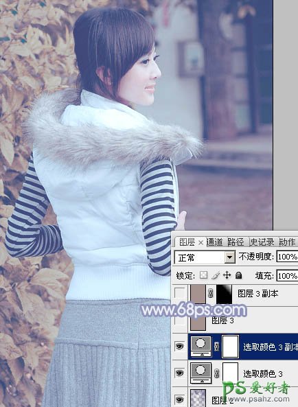 photoshop给性感的果子美女图片调出唯美的韩系冬季冷色调