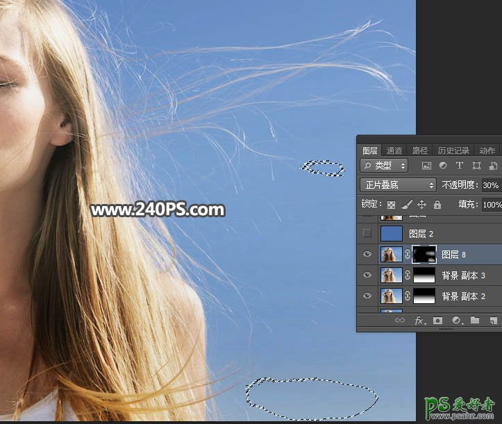 PS抠头发教程：利用明暗对比及通道工具抠出细长散乱的美女头发丝