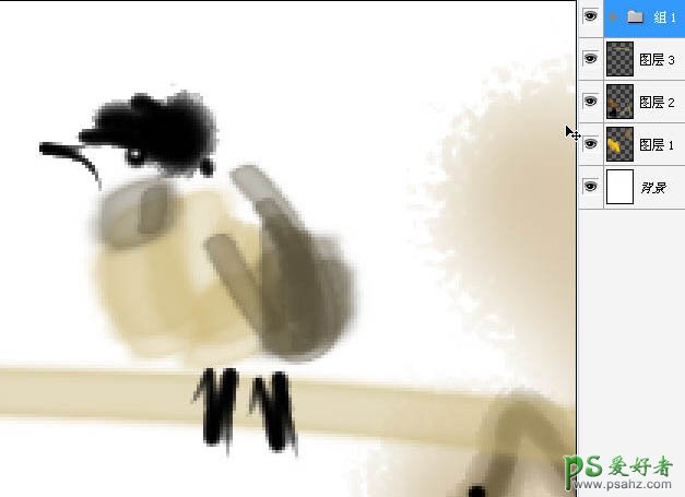 PS鼠绘教程：手绘一张漂亮的写意花鸟水墨画，写意国画图