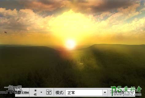 photoshop给森林风景照制作出日出的效果