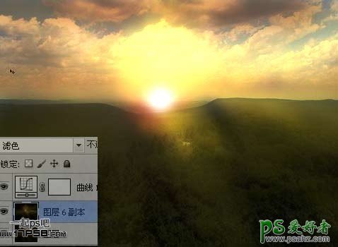 photoshop给森林风景照制作出日出的效果