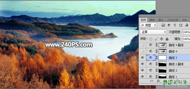 Photoshop给大型水库秋季风光照片调出唯美的色彩，秋季韵味十足