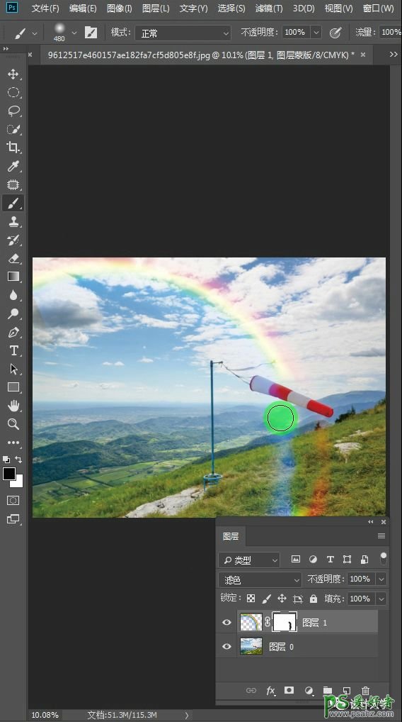 Photoshop给田野风景照制作出漂亮的彩虹效果,彩虹图片设计。