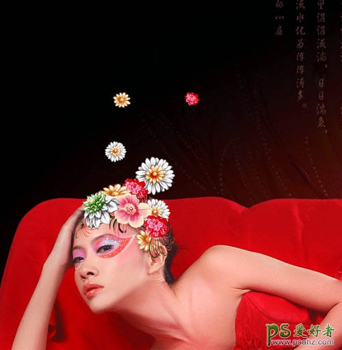 photoshop给性感的美女模特调出古典红色效果