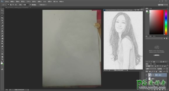 PS人像素描效果制作教程：把性感的长发妹妹照片制作成素描效果。