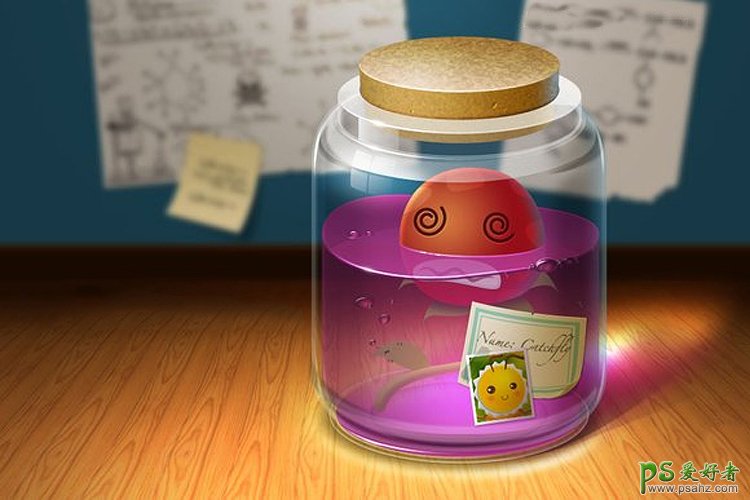 Photoshop绘制一个失量卡通风格的漂流瓶,充满童趣的玻璃漂流瓶。
