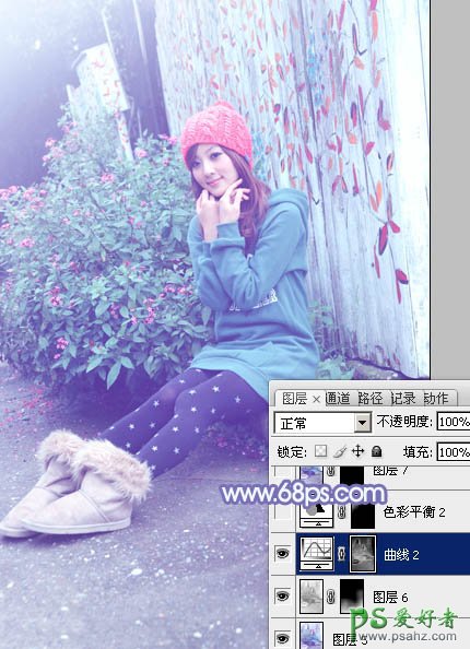 Photoshop给街拍果子mm外景照片调出清新的淡蓝色-冷艳色彩
