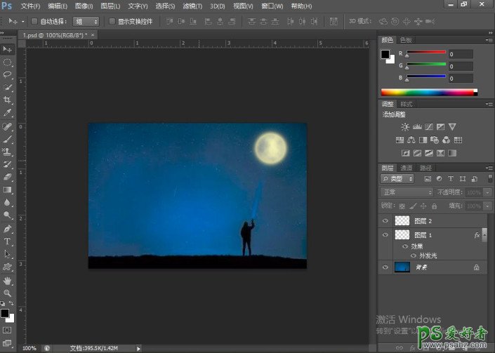 Photoshop手工绘制一个唯美的月亮,在背景图中绘制出逼真的月亮。
