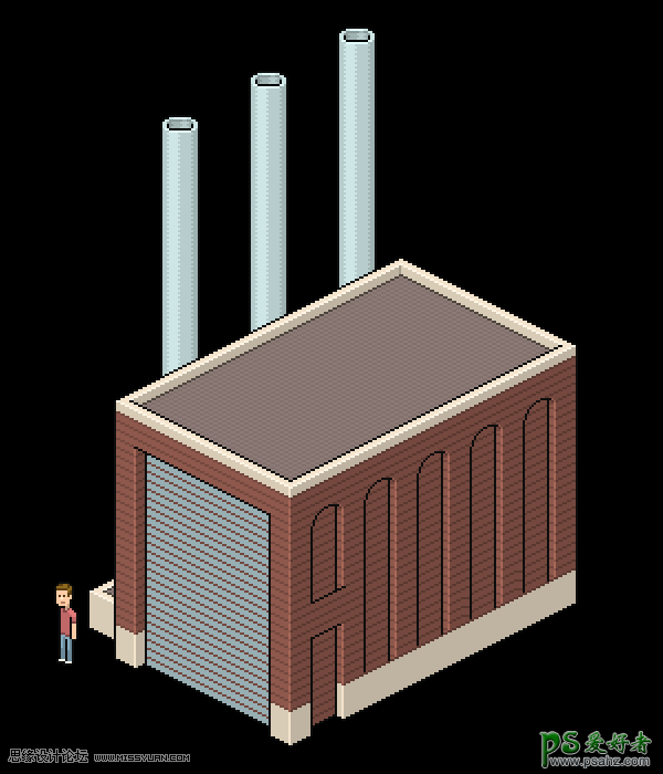 PS图标制作教程：设计漂亮的等距像素工厂图标素材，工业图标素材