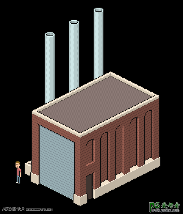 PS图标制作教程：设计漂亮的等距像素工厂图标素材，工业图标素材