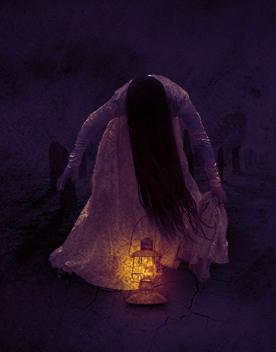 PS合成教程：合成墓地里的恐怖女鬼，恐怖女巫场景合成。