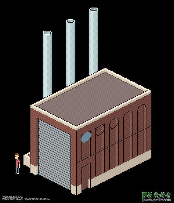 PS图标制作教程：设计漂亮的等距像素工厂图标素材，工业图标素材