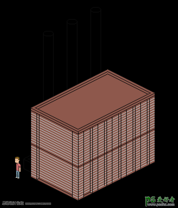 PS图标制作教程：设计漂亮的等距像素工厂图标素材，工业图标素材