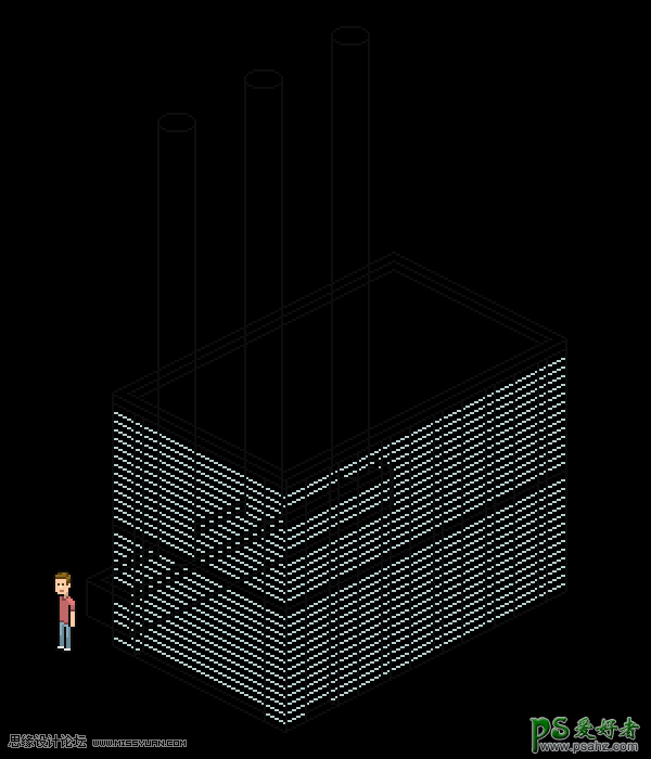 PS图标制作教程：设计漂亮的等距像素工厂图标素材，工业图标素材