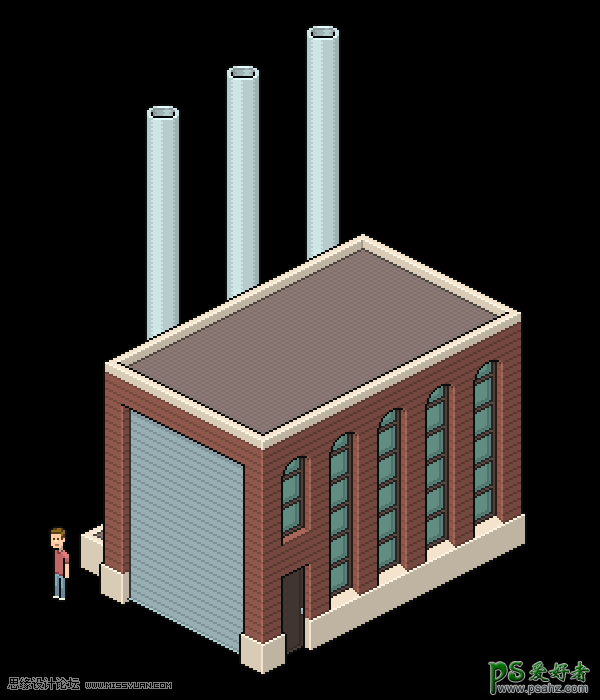 PS图标制作教程：设计漂亮的等距像素工厂图标素材，工业图标素材