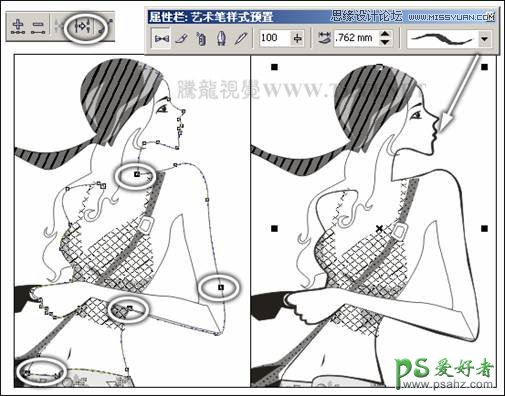 CorelDRAW手工制作半调图案背景中的性感长腿摩登少女人像图片