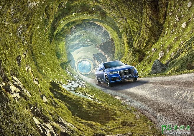极限挑战汽车宣传海报，展现出汽车的高超性能，汽车宣传广告设计