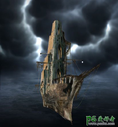国外ps合成教程：合成一个科幻电影中的幽灵海盗船-幽灵船