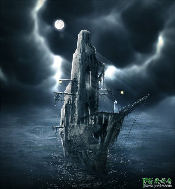 国外ps合成教程：合成一个科幻电影中的幽灵海盗船-幽灵船