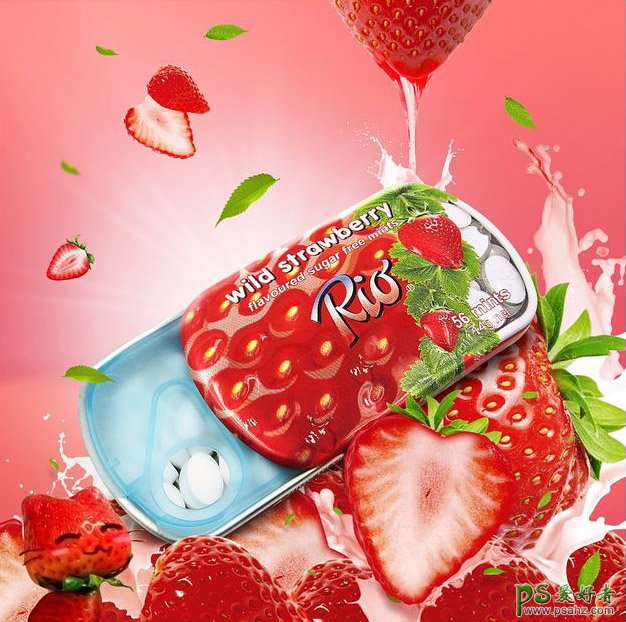 漂亮的水果味薄荷糖平面广告设计，好吃的薄荷糖宣传海报设计图片