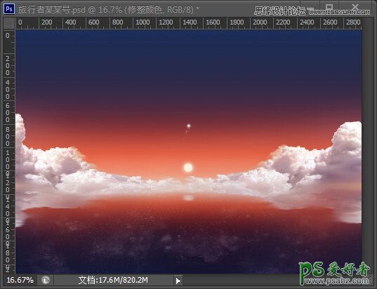 Photoshop设计简洁风格云朵桌面壁纸，梦幻天空高清桌面壁纸制作