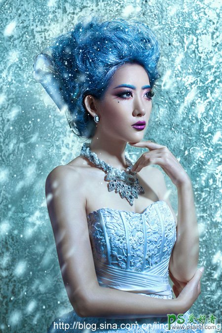 Photoshop打造唯美效果冬季冷色彩妆美女人像照片，美女后期美化