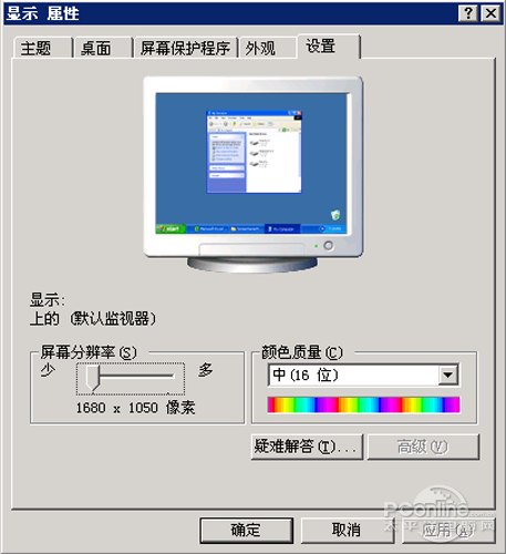 xp系统桌面右键-属性-设置-屏幕分辨率