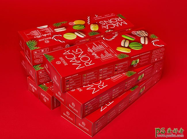 BonGenie马卡龙糕点礼品盒包装设计欣赏，喜庆风格糕点盒包装设计