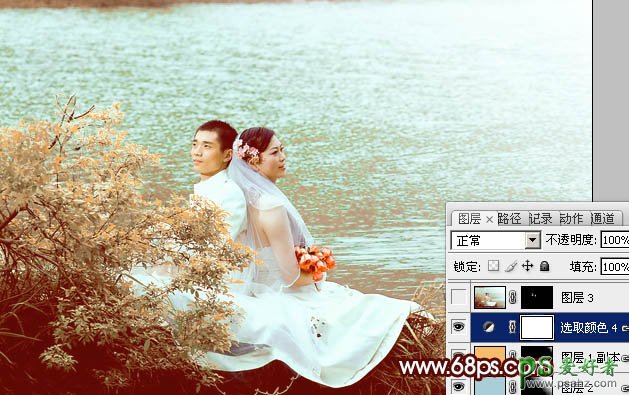 photoshop调出漂亮的河景情侣外景婚纱照教程
