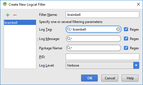 新的 Logcat 过滤器窗口