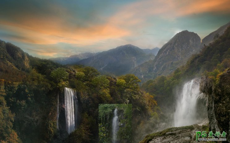 Photoshop创意合成唯美日出风格的大峡谷风景大片，唯美的峡谷。